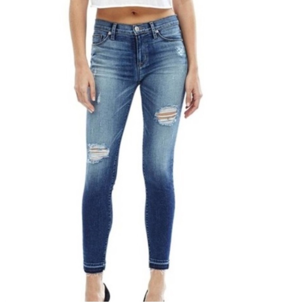 Hudson Nico Midrise Crop Super Skinny w/ Released Hem Distressed‎ Decimate Wash